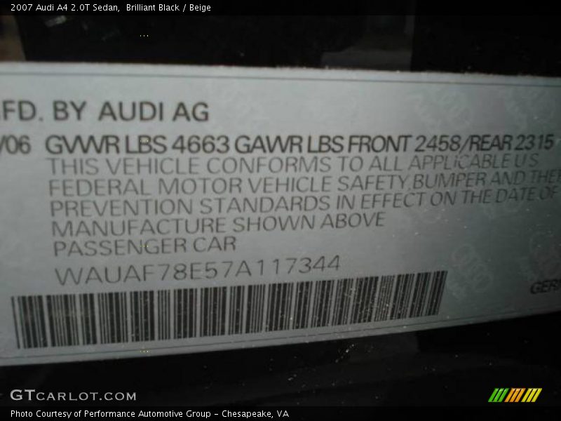 Brilliant Black / Beige 2007 Audi A4 2.0T Sedan