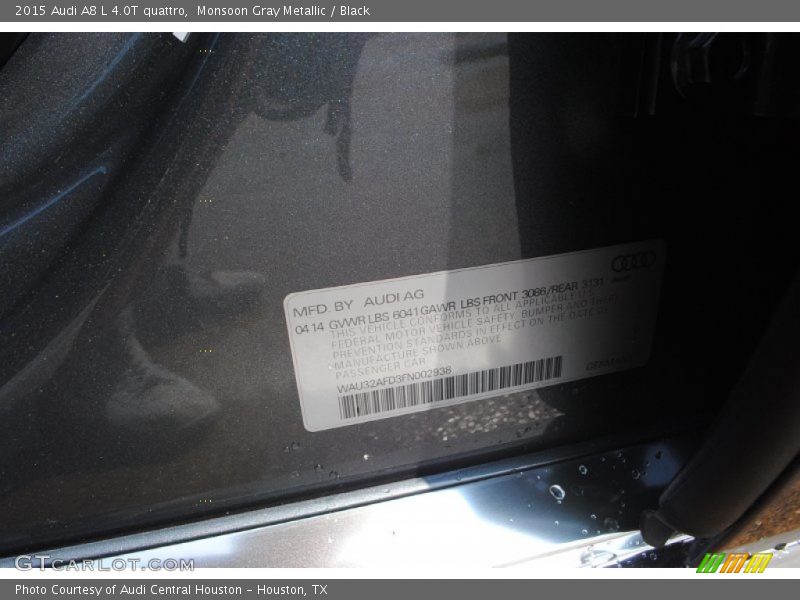 Monsoon Gray Metallic / Black 2015 Audi A8 L 4.0T quattro