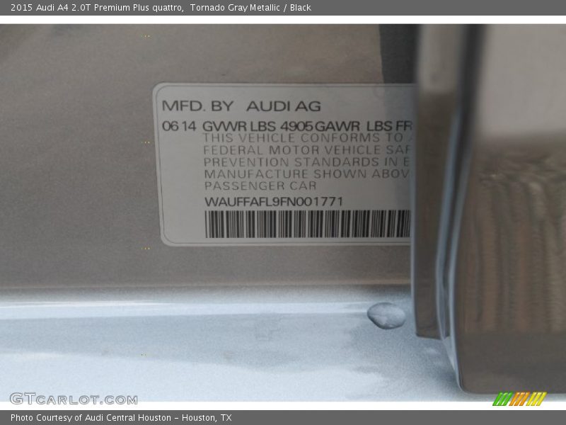 Tornado Gray Metallic / Black 2015 Audi A4 2.0T Premium Plus quattro