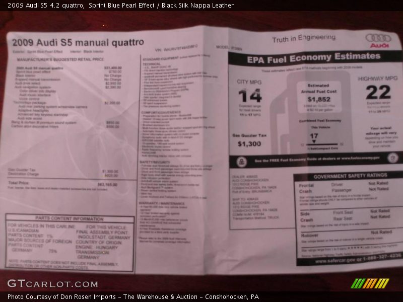 Sprint Blue Pearl Effect / Black Silk Nappa Leather 2009 Audi S5 4.2 quattro