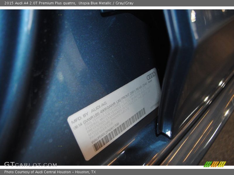 Utopia Blue Metallic / Gray/Gray 2015 Audi A4 2.0T Premium Plus quattro