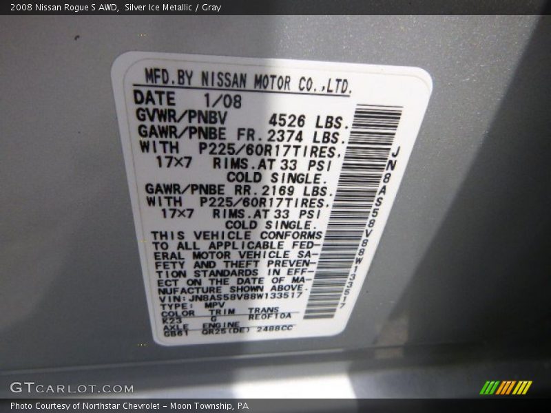 Silver Ice Metallic / Gray 2008 Nissan Rogue S AWD