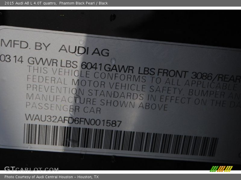 Phantom Black Pearl / Black 2015 Audi A8 L 4.0T quattro