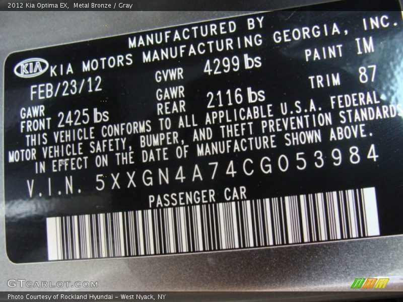 Metal Bronze / Gray 2012 Kia Optima EX