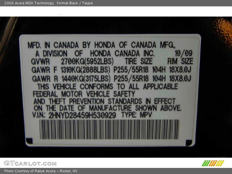 Formal Black / Taupe 2009 Acura MDX Technology