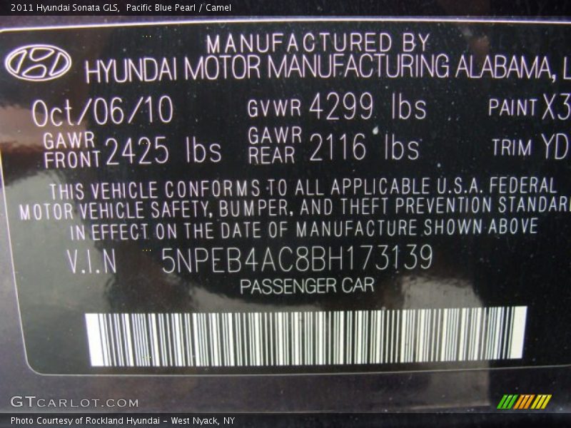 Pacific Blue Pearl / Camel 2011 Hyundai Sonata GLS