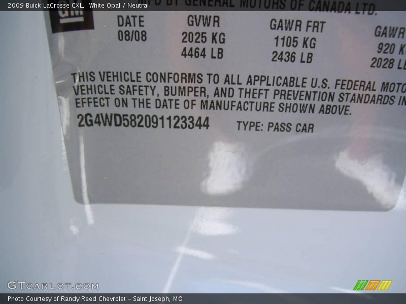White Opal / Neutral 2009 Buick LaCrosse CXL