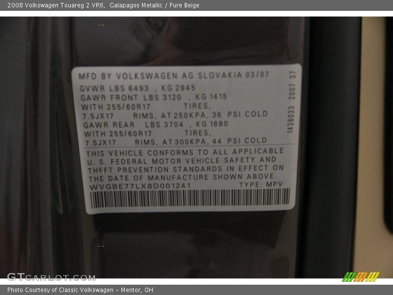 Galapagos Metallic / Pure Beige 2008 Volkswagen Touareg 2 VR6