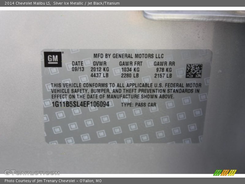 Silver Ice Metallic / Jet Black/Titanium 2014 Chevrolet Malibu LS