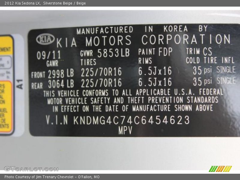 Silverstone Beige / Beige 2012 Kia Sedona LX