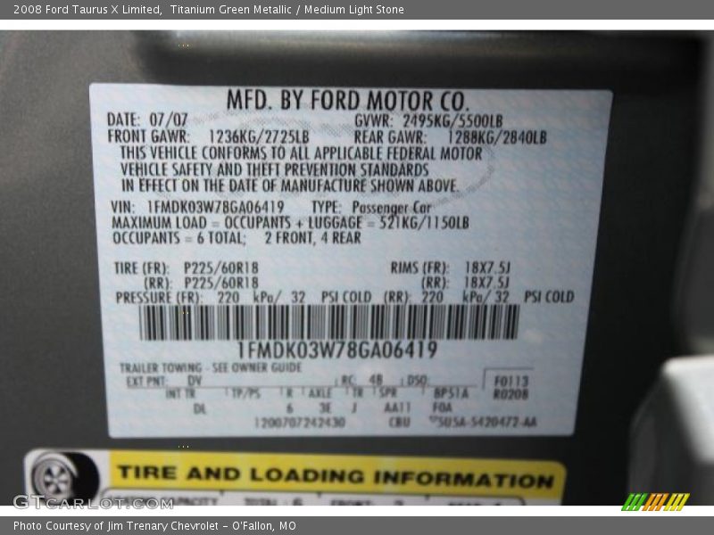 Titanium Green Metallic / Medium Light Stone 2008 Ford Taurus X Limited