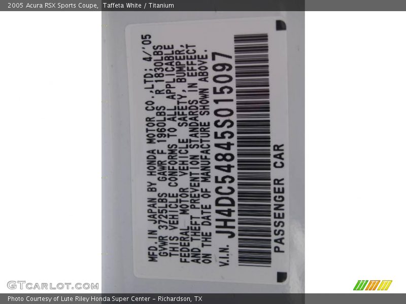 Taffeta White / Titanium 2005 Acura RSX Sports Coupe