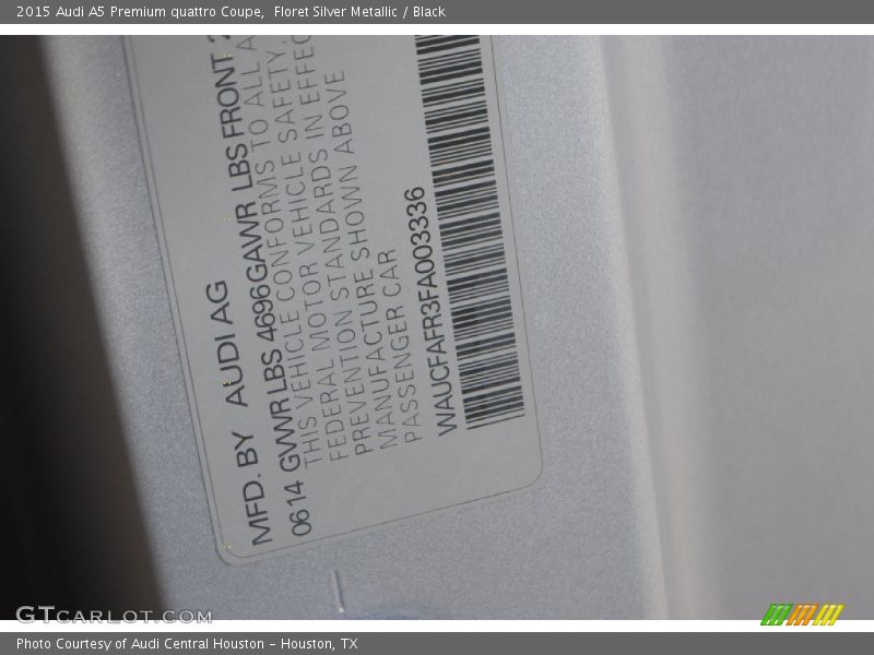Floret Silver Metallic / Black 2015 Audi A5 Premium quattro Coupe