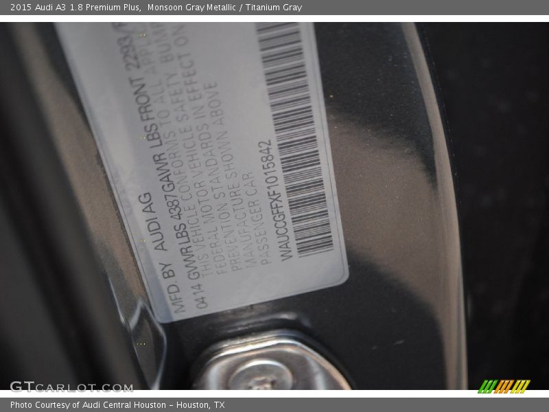Monsoon Gray Metallic / Titanium Gray 2015 Audi A3 1.8 Premium Plus
