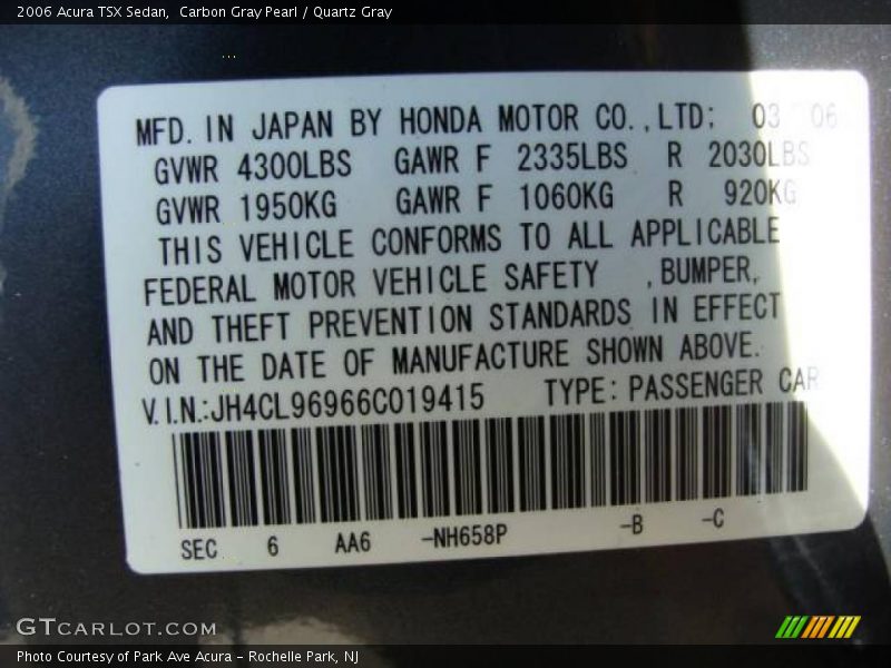 Carbon Gray Pearl / Quartz Gray 2006 Acura TSX Sedan