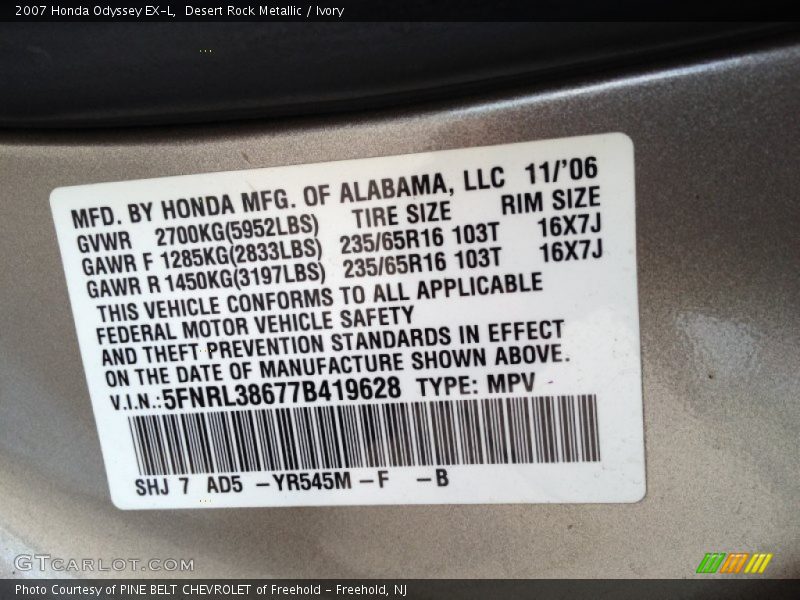 Desert Rock Metallic / Ivory 2007 Honda Odyssey EX-L