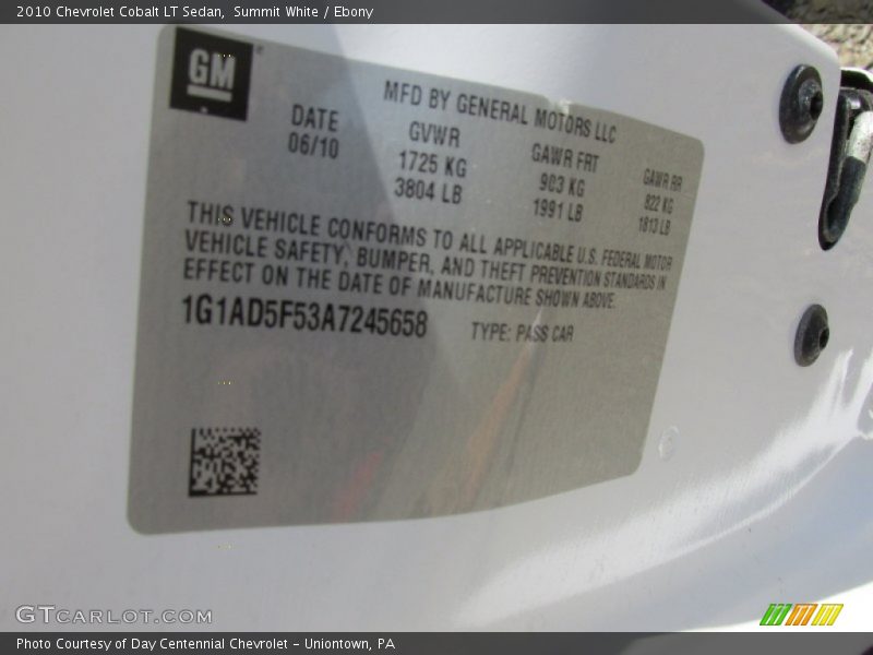 Summit White / Ebony 2010 Chevrolet Cobalt LT Sedan