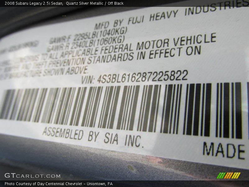 Quartz Silver Metallic / Off Black 2008 Subaru Legacy 2.5i Sedan