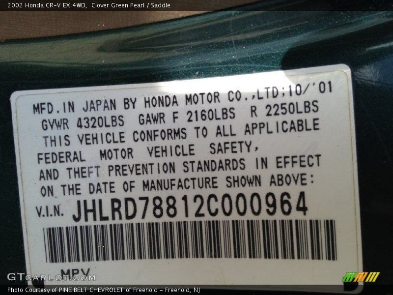 Clover Green Pearl / Saddle 2002 Honda CR-V EX 4WD