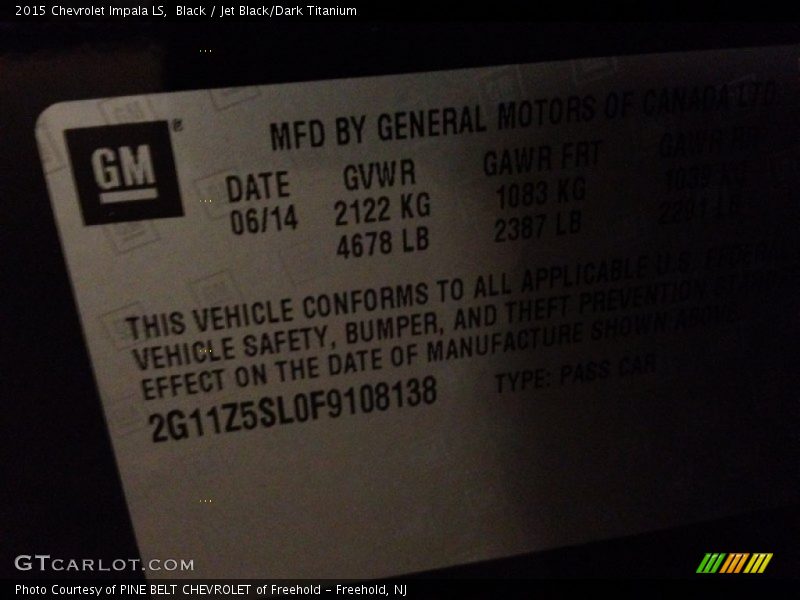 Black / Jet Black/Dark Titanium 2015 Chevrolet Impala LS