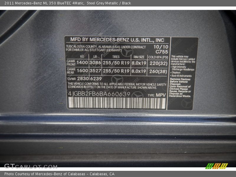 Steel Grey Metallic / Black 2011 Mercedes-Benz ML 350 BlueTEC 4Matic