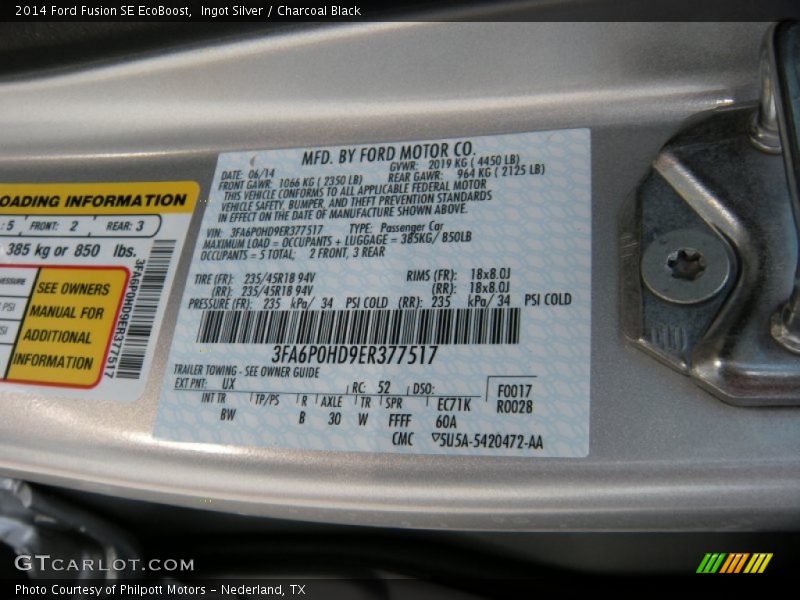 Ingot Silver / Charcoal Black 2014 Ford Fusion SE EcoBoost