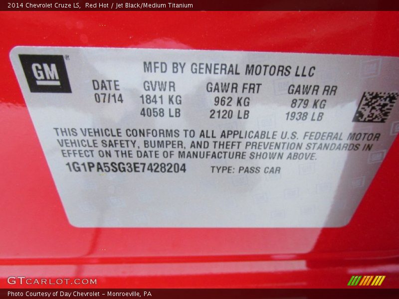 Red Hot / Jet Black/Medium Titanium 2014 Chevrolet Cruze LS