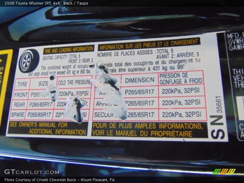 Black / Taupe 2008 Toyota 4Runner SR5 4x4