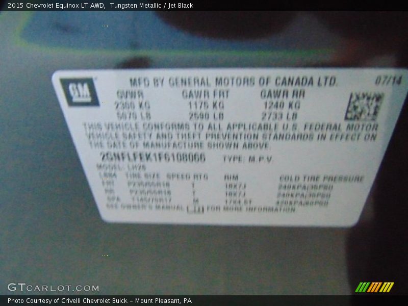 Tungsten Metallic / Jet Black 2015 Chevrolet Equinox LT AWD