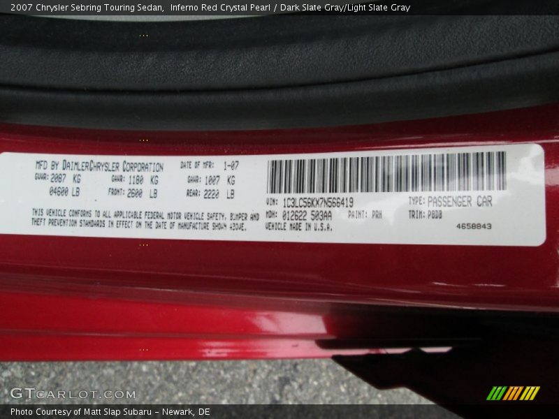Inferno Red Crystal Pearl / Dark Slate Gray/Light Slate Gray 2007 Chrysler Sebring Touring Sedan