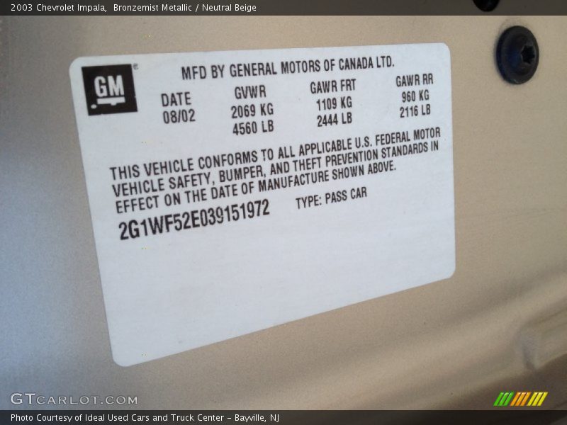 Bronzemist Metallic / Neutral Beige 2003 Chevrolet Impala