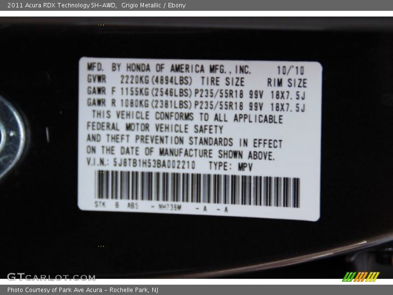 Grigio Metallic / Ebony 2011 Acura RDX Technology SH-AWD