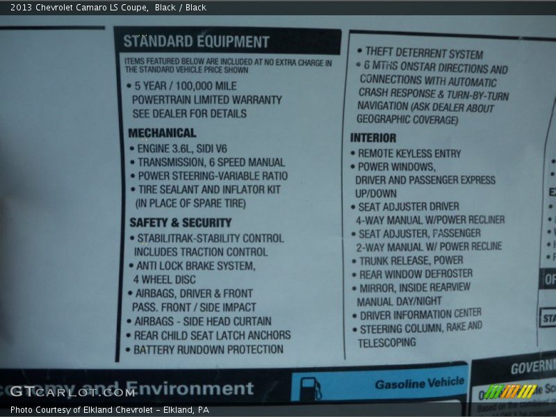 Black / Black 2013 Chevrolet Camaro LS Coupe