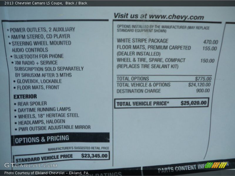 Black / Black 2013 Chevrolet Camaro LS Coupe