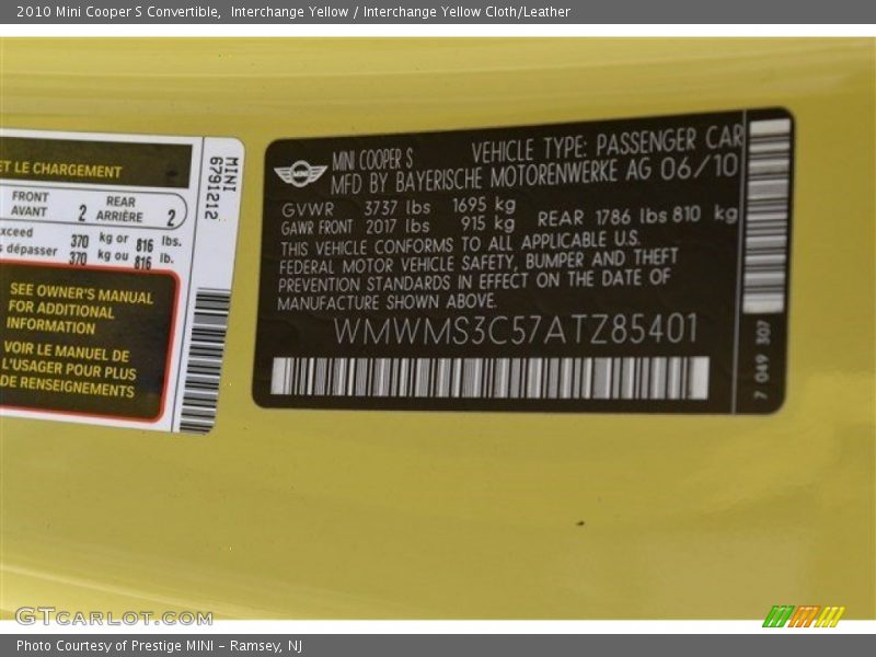 Interchange Yellow / Interchange Yellow Cloth/Leather 2010 Mini Cooper S Convertible