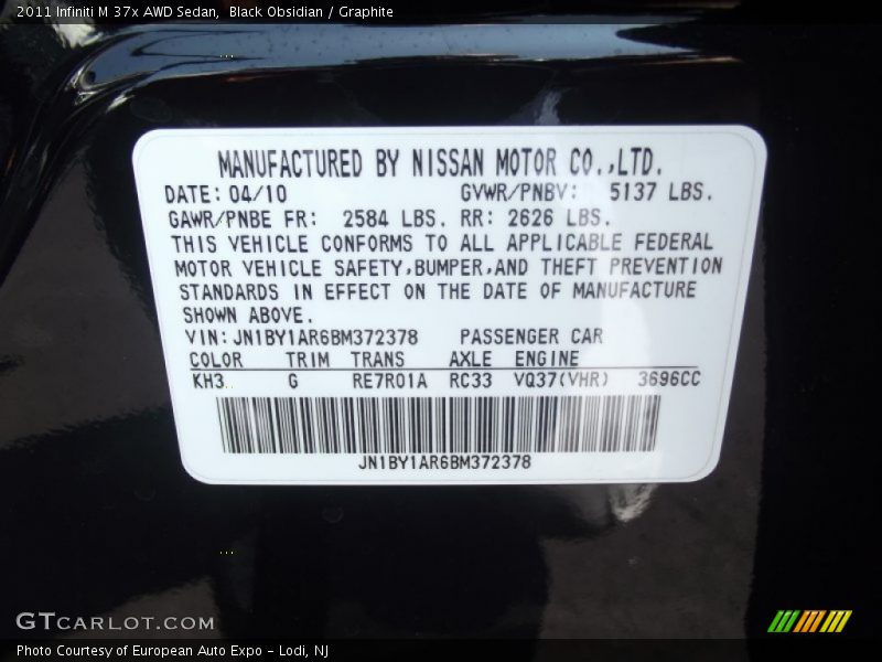 Black Obsidian / Graphite 2011 Infiniti M 37x AWD Sedan