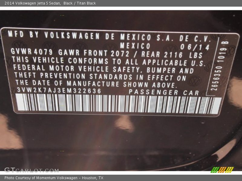 Black / Titan Black 2014 Volkswagen Jetta S Sedan