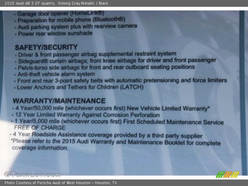 Oolong Gray Metallic / Black 2015 Audi A8 3.0T quattro