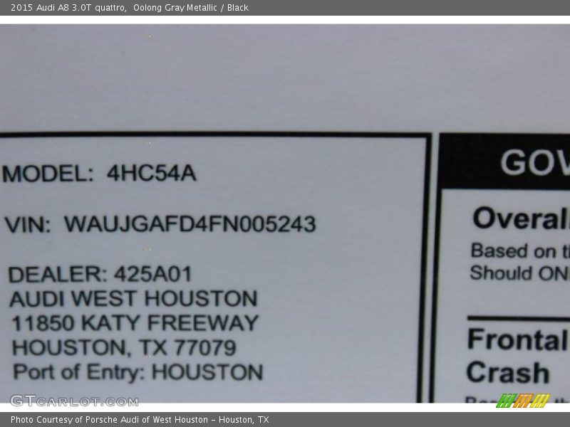 Oolong Gray Metallic / Black 2015 Audi A8 3.0T quattro