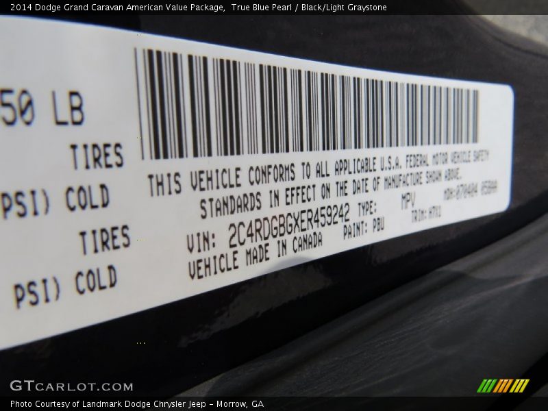 True Blue Pearl / Black/Light Graystone 2014 Dodge Grand Caravan American Value Package