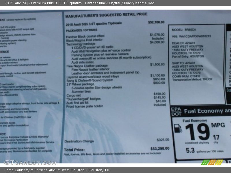  2015 SQ5 Premium Plus 3.0 TFSI quattro Window Sticker