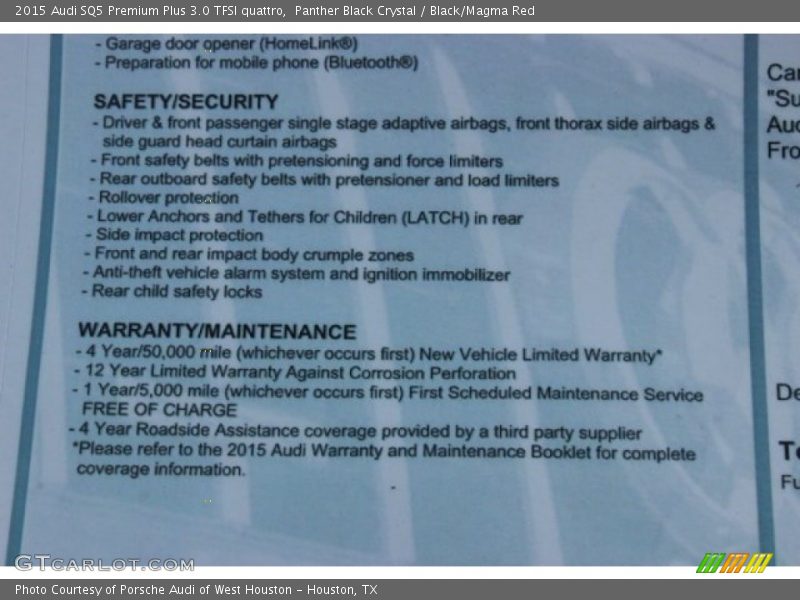  2015 SQ5 Premium Plus 3.0 TFSI quattro Window Sticker