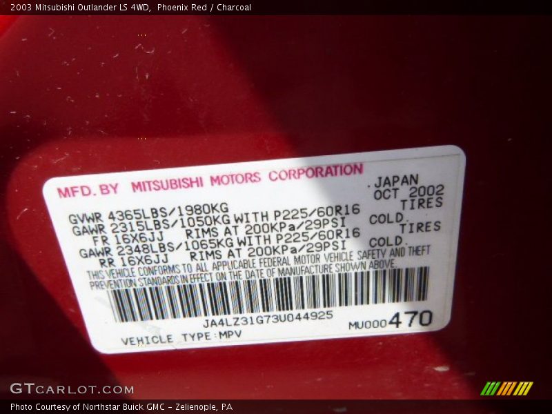 Phoenix Red / Charcoal 2003 Mitsubishi Outlander LS 4WD