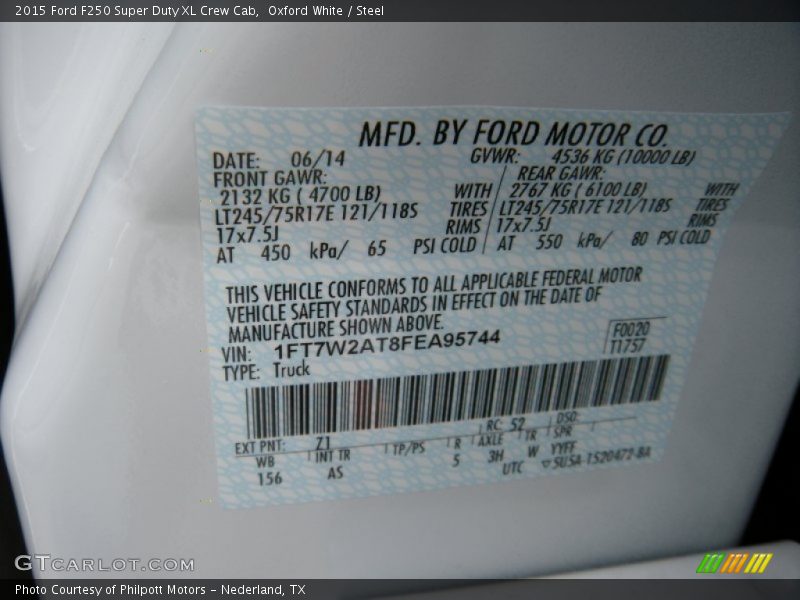 2015 F250 Super Duty XL Crew Cab Oxford White Color Code Z1