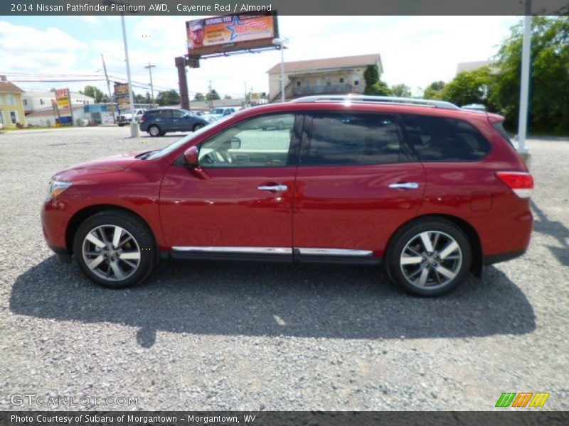 Cayenne Red / Almond 2014 Nissan Pathfinder Platinum AWD