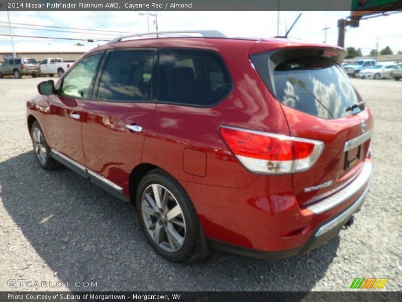 Cayenne Red / Almond 2014 Nissan Pathfinder Platinum AWD