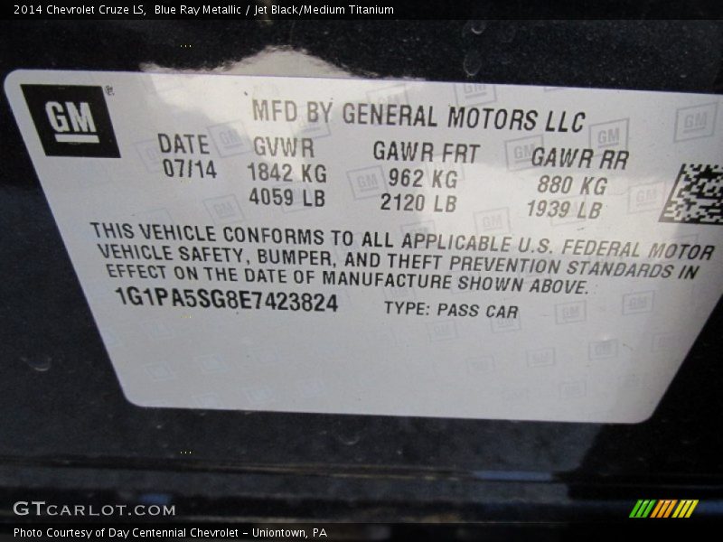 Blue Ray Metallic / Jet Black/Medium Titanium 2014 Chevrolet Cruze LS