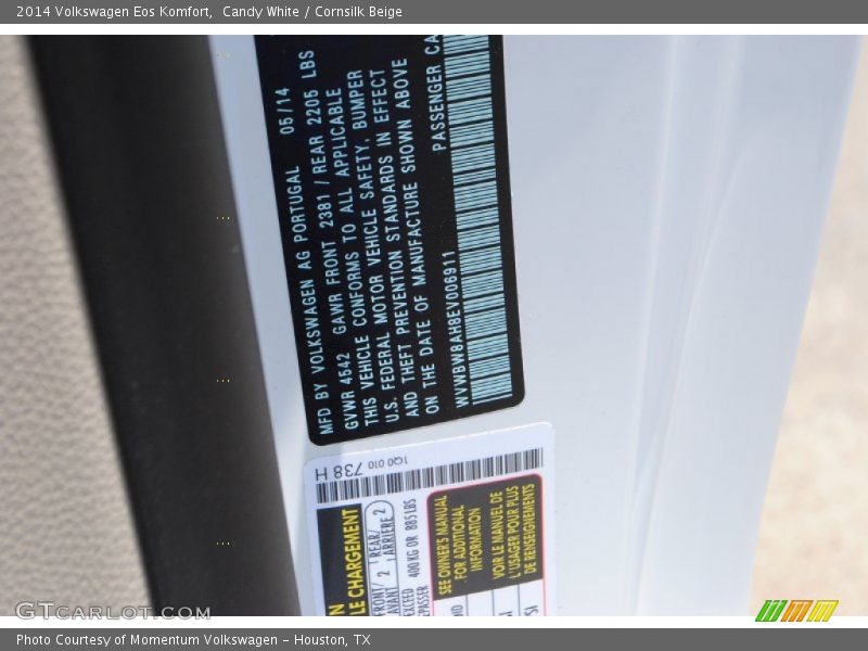 Candy White / Cornsilk Beige 2014 Volkswagen Eos Komfort