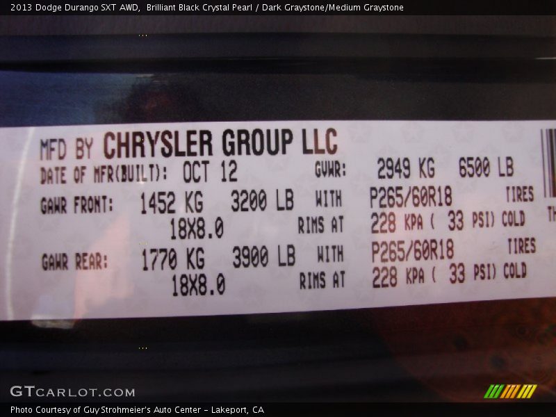 Brilliant Black Crystal Pearl / Dark Graystone/Medium Graystone 2013 Dodge Durango SXT AWD