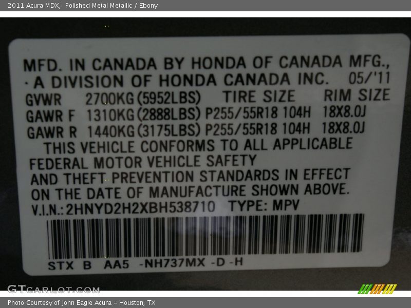 Polished Metal Metallic / Ebony 2011 Acura MDX